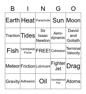Dynamics of Motion Bingo Card