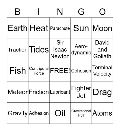 Dynamics of Motion Bingo Card