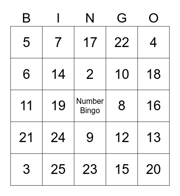 Number Bingo Card