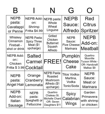 Fall Seasonal & NEPB Bingo Card