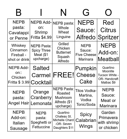 Fall Seasonal & NEPB Bingo Card