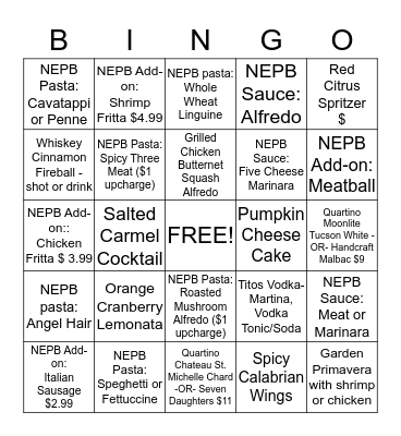 Fall Seasonal & NEPB Bingo Card