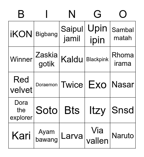 Killa lagi cangtip Bingo Card