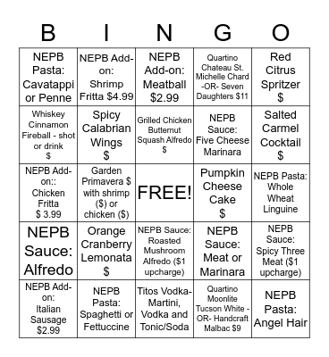 Fall Seasonal & NEPB Bingo Card