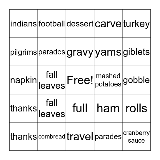 THANKSGIVING Bingo Card