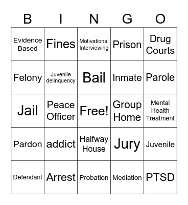 Corrections Bingo Card
