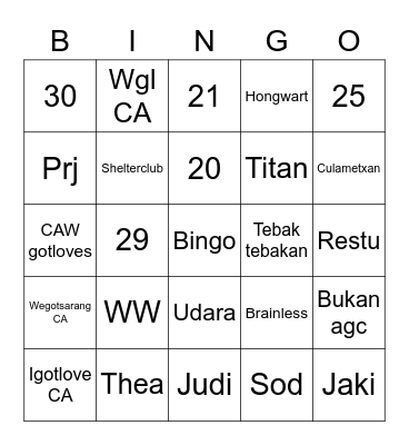 Untitled Bingo Card