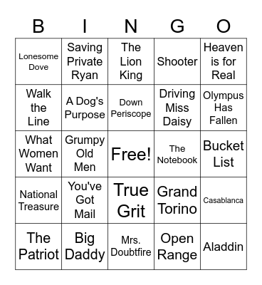 Movies I've Seen Bingo Card