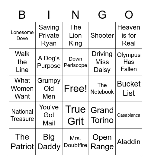 Movies I've Seen Bingo Card