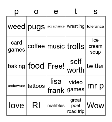 poet bingo Card