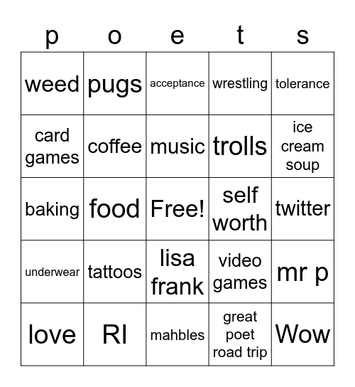 poet bingo Card