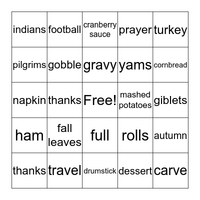 THANKSGIVING Bingo Card