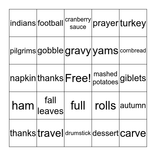 THANKSGIVING Bingo Card