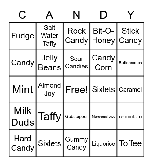 Candy Bingo Card