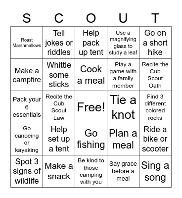 PACK 23 SPRING CAMPOUT BINGO Card