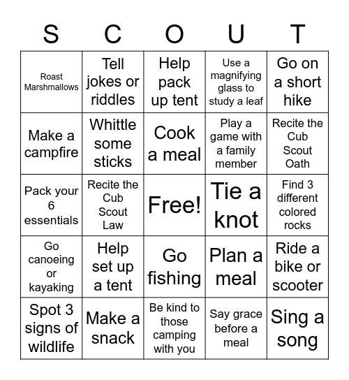 PACK 23 SPRING CAMPOUT BINGO Card