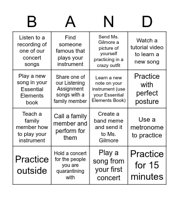 Quarantine Band Bingo! Bingo Card