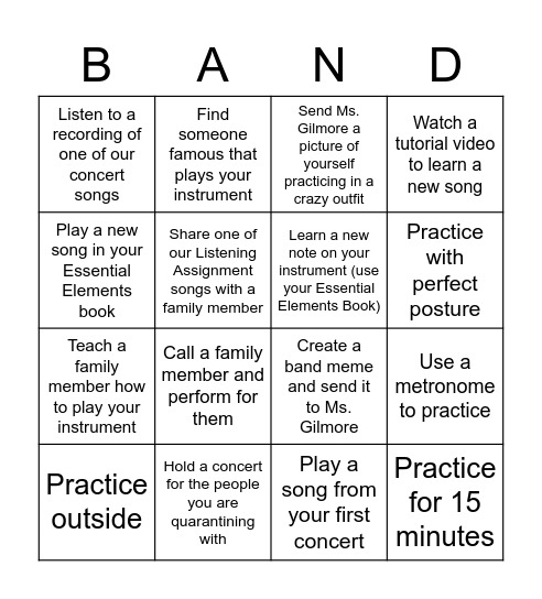 Quarantine Band Bingo! Bingo Card