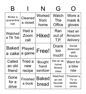 QUARANTINE BINGO Card