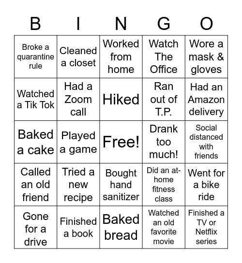 QUARANTINE BINGO Card