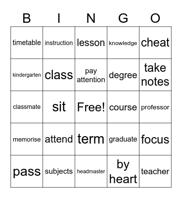 EDUCATION BINGO Card