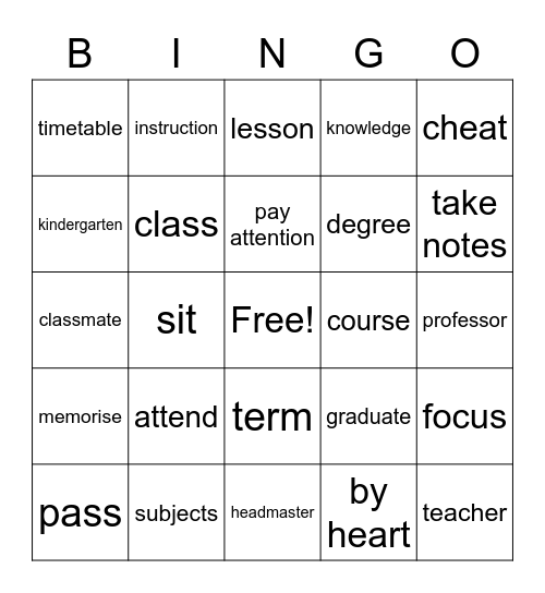 EDUCATION BINGO Card
