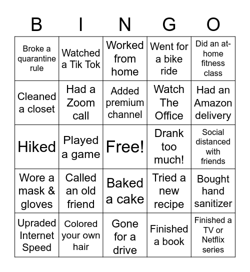 QUARANTINE BINGO Card