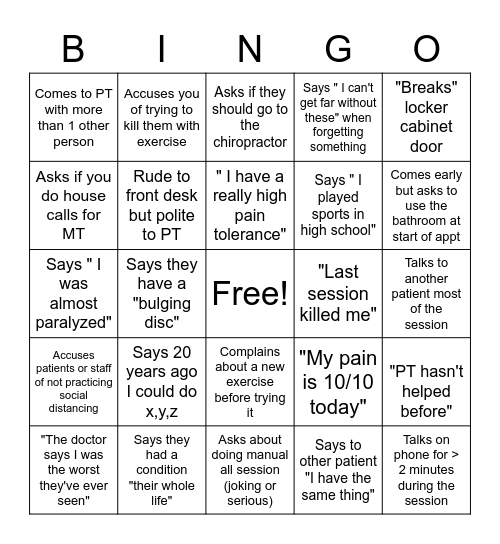 PT Bingo 1 Bingo Card