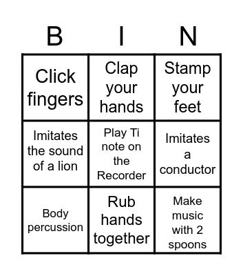Musical Bingo Card
