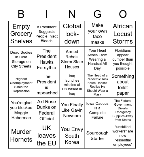 2020 Bingo Card