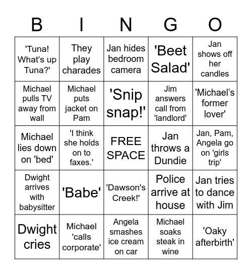 The Office - Dinner Party Bingo Card