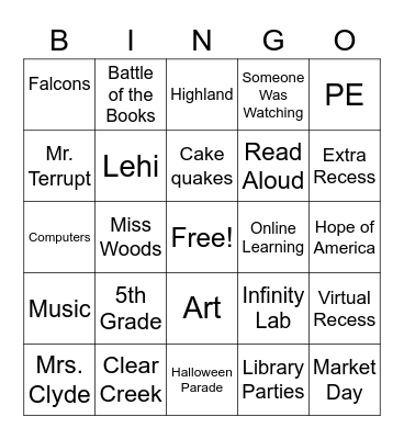 Freedom Elementary Bingo Card