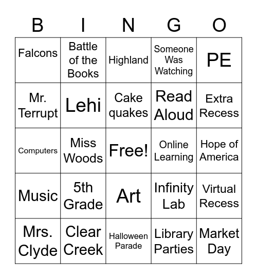Freedom Elementary Bingo Card