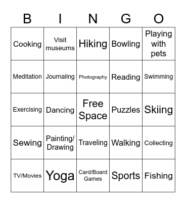 Leisure Bingo Card