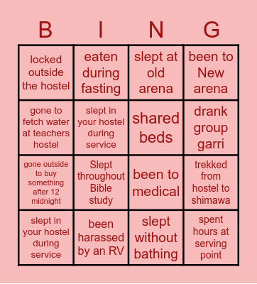 RCCG Convention edition Bingo Card