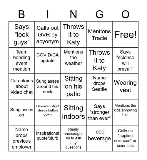 MM Update Bingo Card