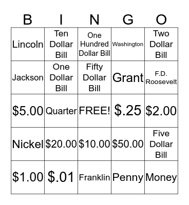 Money Bingo Card