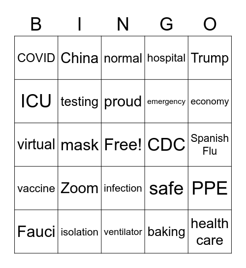 Pandemic Bingo Card