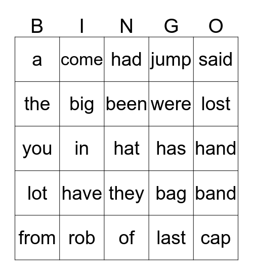 Lesson 6-10 Bingo Card
