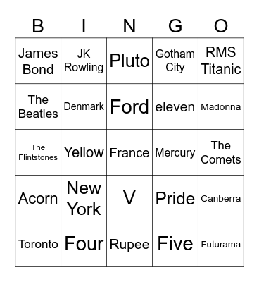 Trivia Bingo 1 Bingo Card