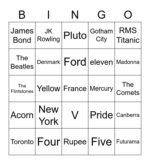 Trivia Bingo 1 Bingo Card