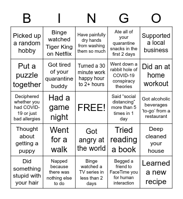 Quarantine Edition Bingo Card