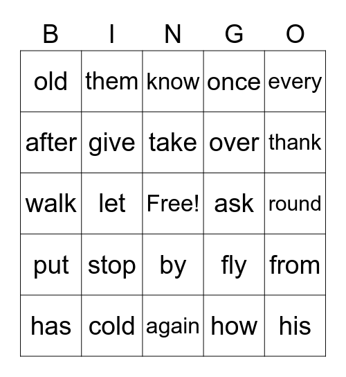 Grade  One 1 sight words Bingo Card