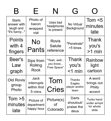 Ben Ravetz Virtual Defense Bingo Card