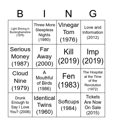 Caryl Churchill Plays 2 Bingo Card