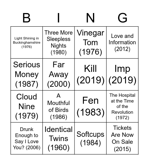 Caryl Churchill Plays 2 Bingo Card