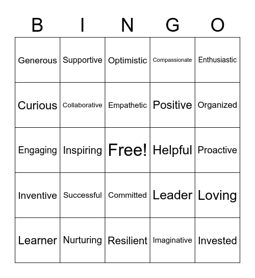 Teacher Appreciation Bingo Card