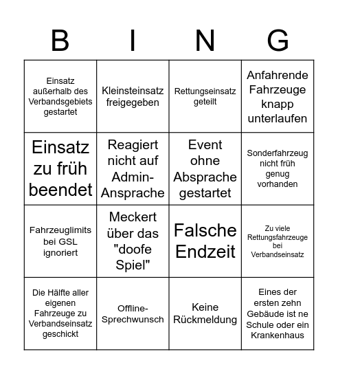 LSS Anfänger-Fehler Bingo Card