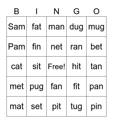 WORD FAMILY Bingo Card