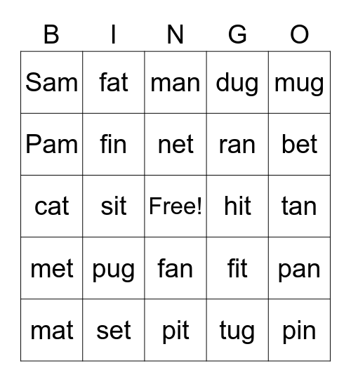 WORD FAMILY Bingo Card